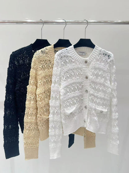 CC new hollow woven button knitted long sleeves