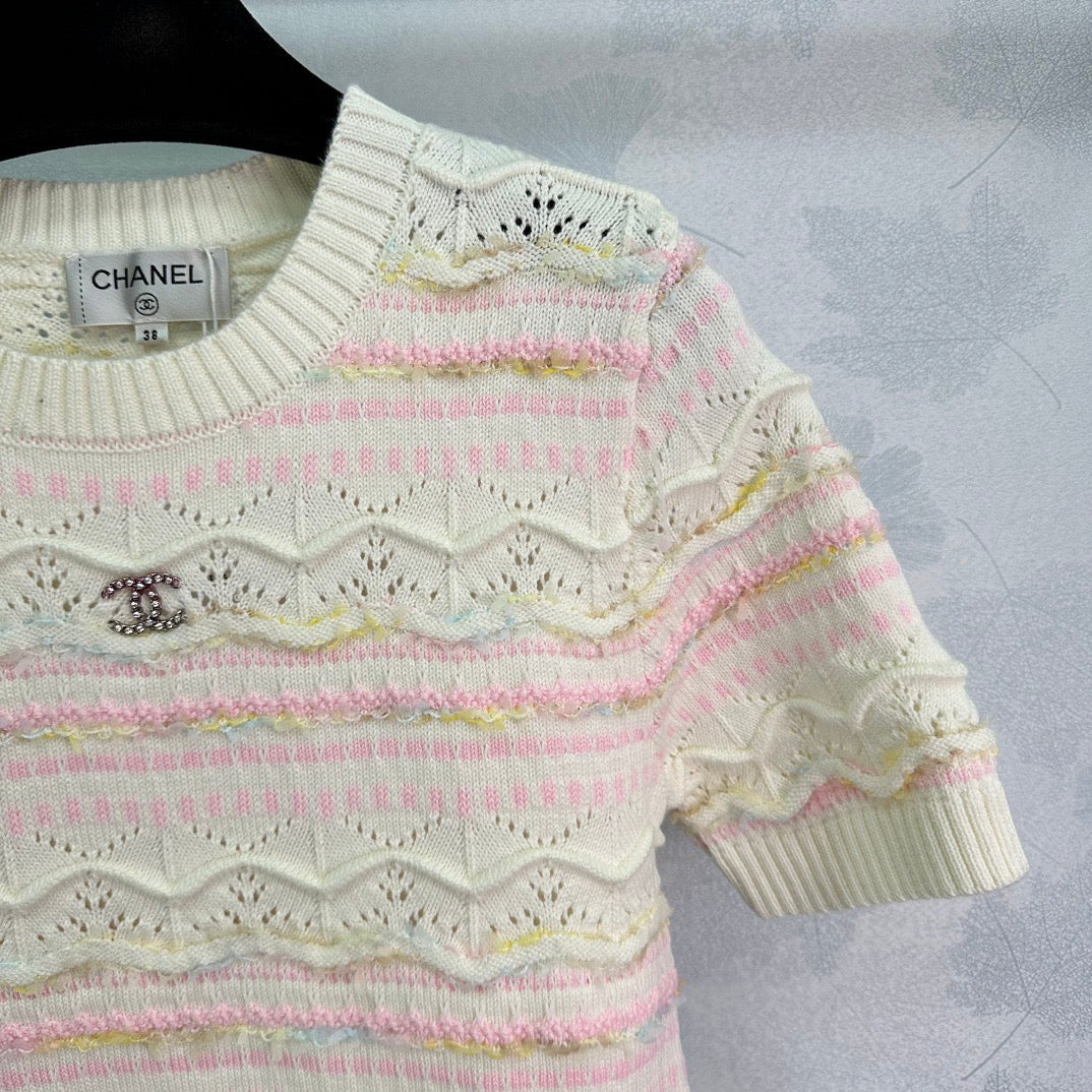 Pink wavy knitted short sleeves