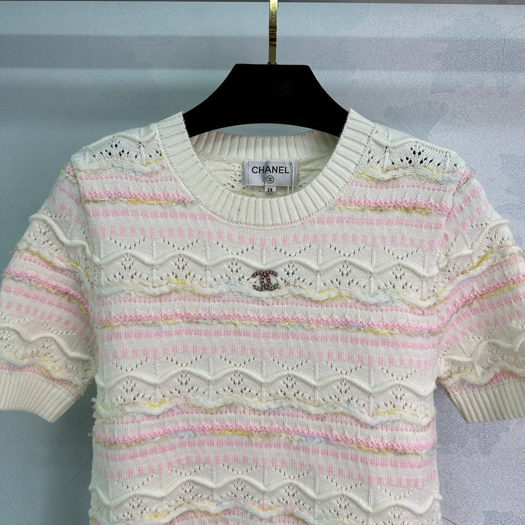 Pink wavy knitted short sleeves