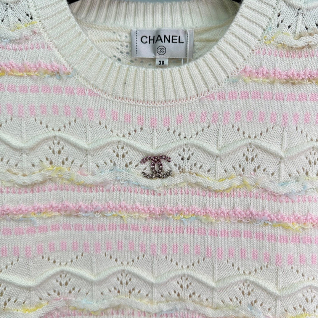 Pink wavy knitted short sleeves