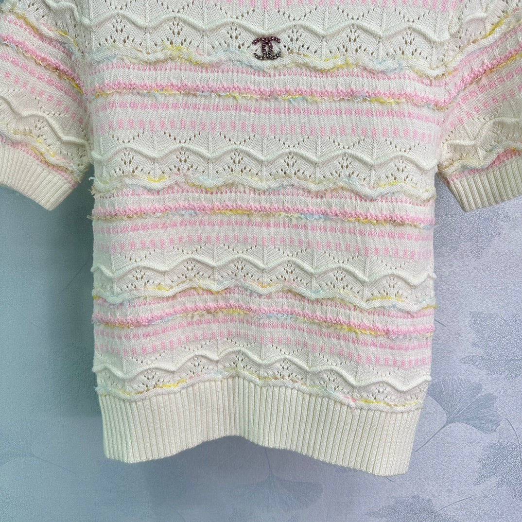 Pink wavy knitted short sleeves