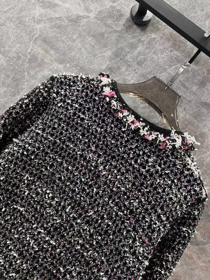 CC new black diamond button sequined tweed knitted cardigan