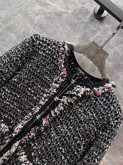 CC new black diamond button sequined tweed knitted cardigan