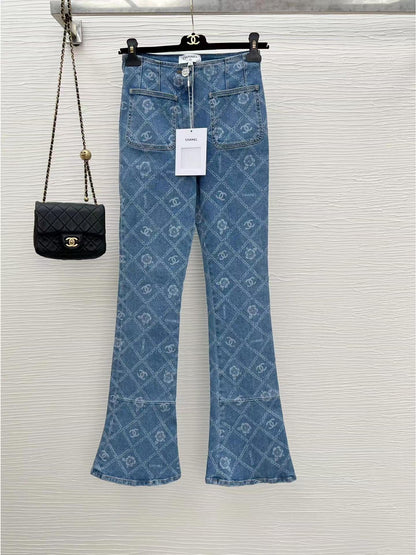 CC new style printed full-covered flared jeans