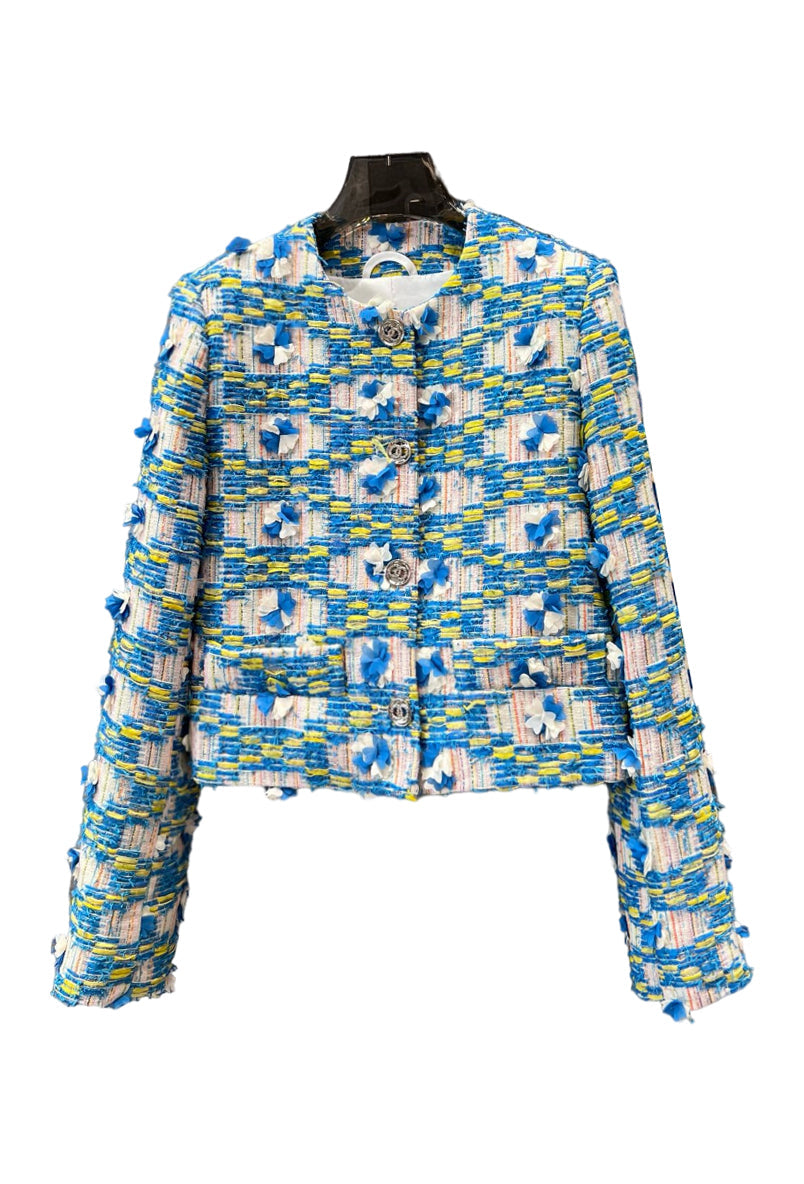 CC new blue flower tweed jacket