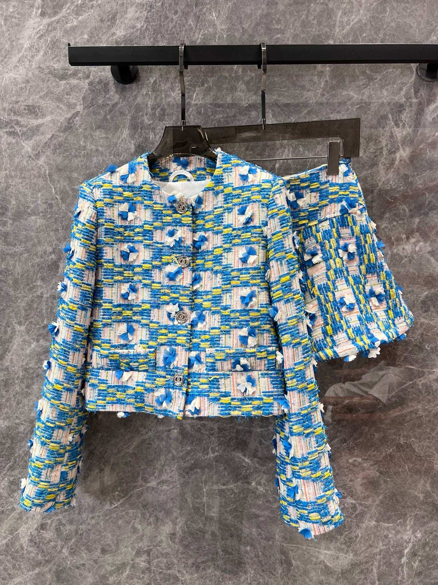 CC new blue flower tweed jacket