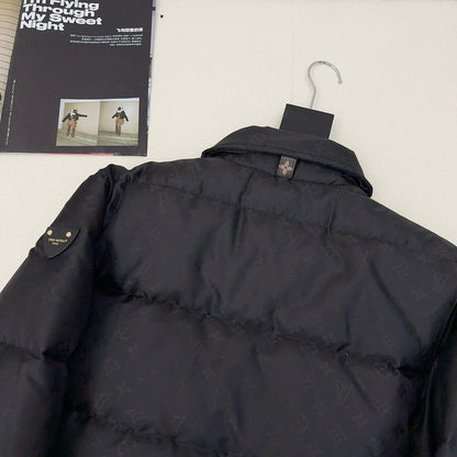 L new classic logo dark pattern lapel short down jacket