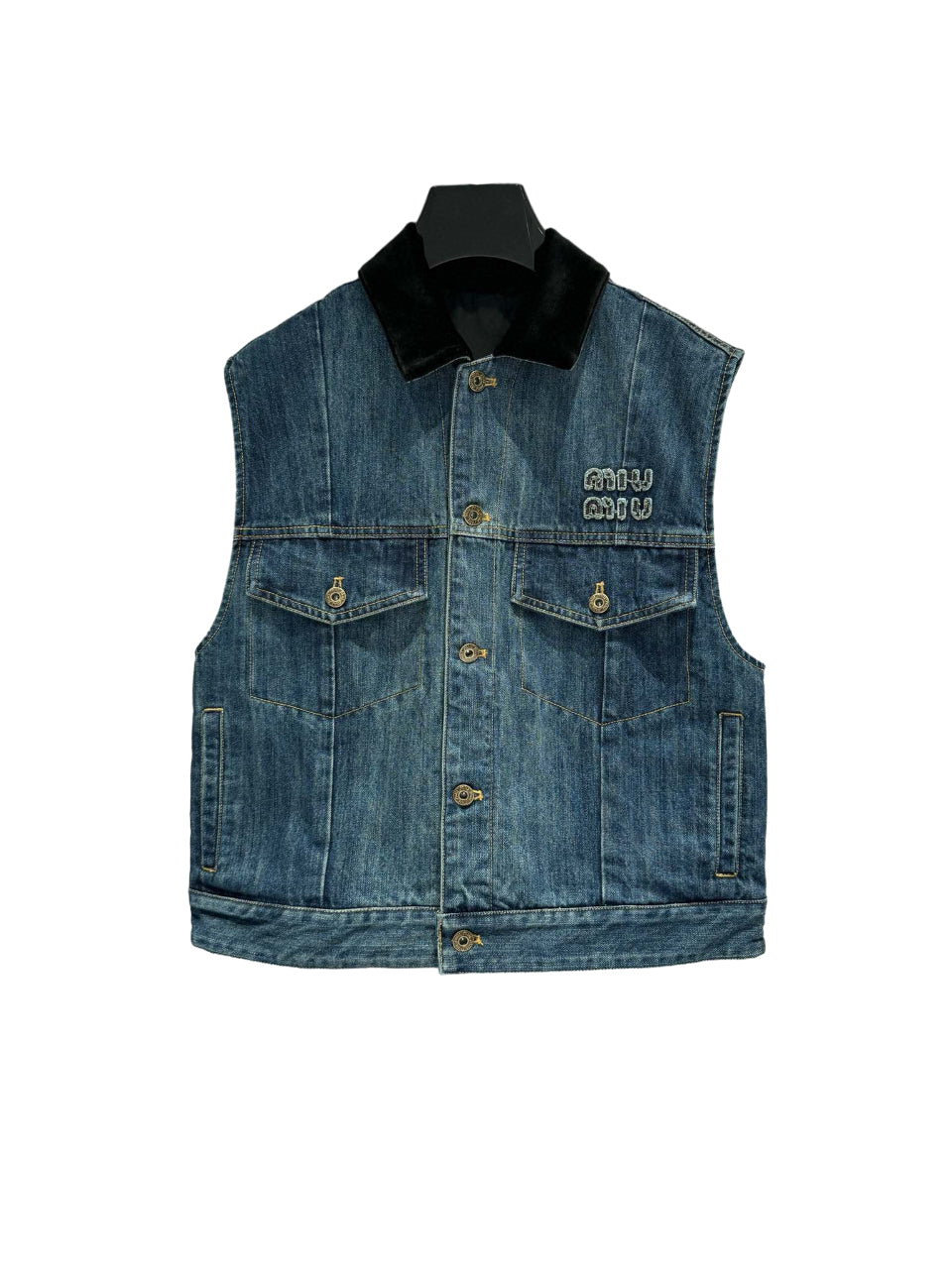 MM new denim vest velvet stitching lapel