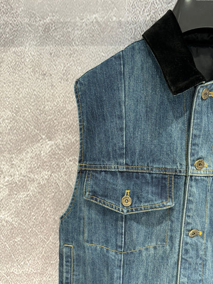 MM new denim vest velvet stitching lapel