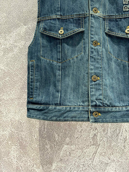 MM new denim vest velvet stitching lapel