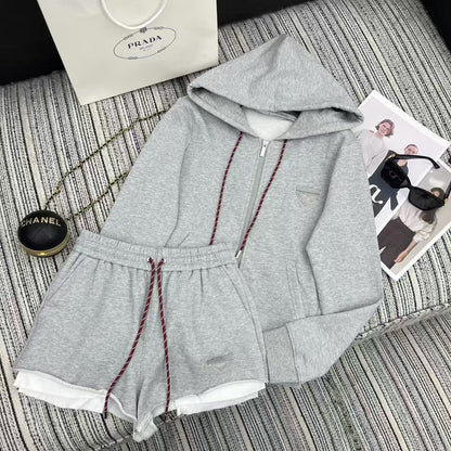 PD hooded jacket and shorts set