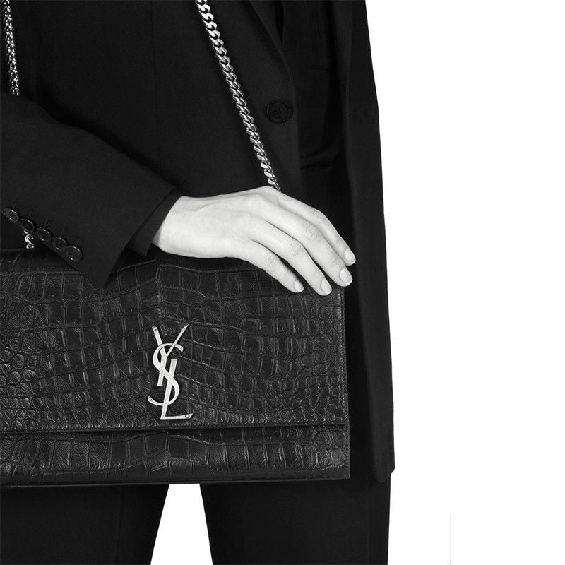 Large Kate Bag In Black Crocodile L (24×14.5×5.5cm)