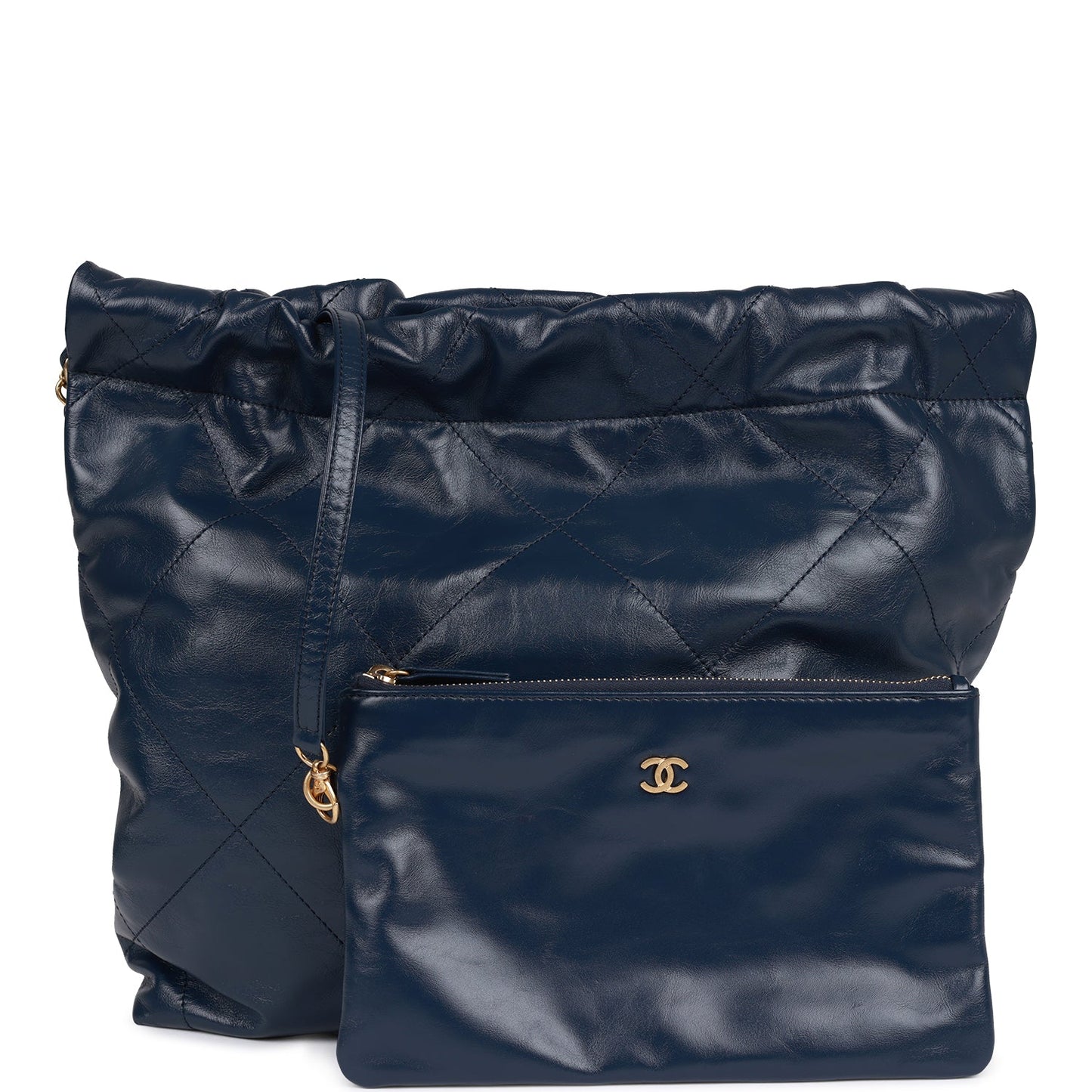 CC Large 22 Bag Navy Lambskin Antique Gold Hardware（35x37x7cm）