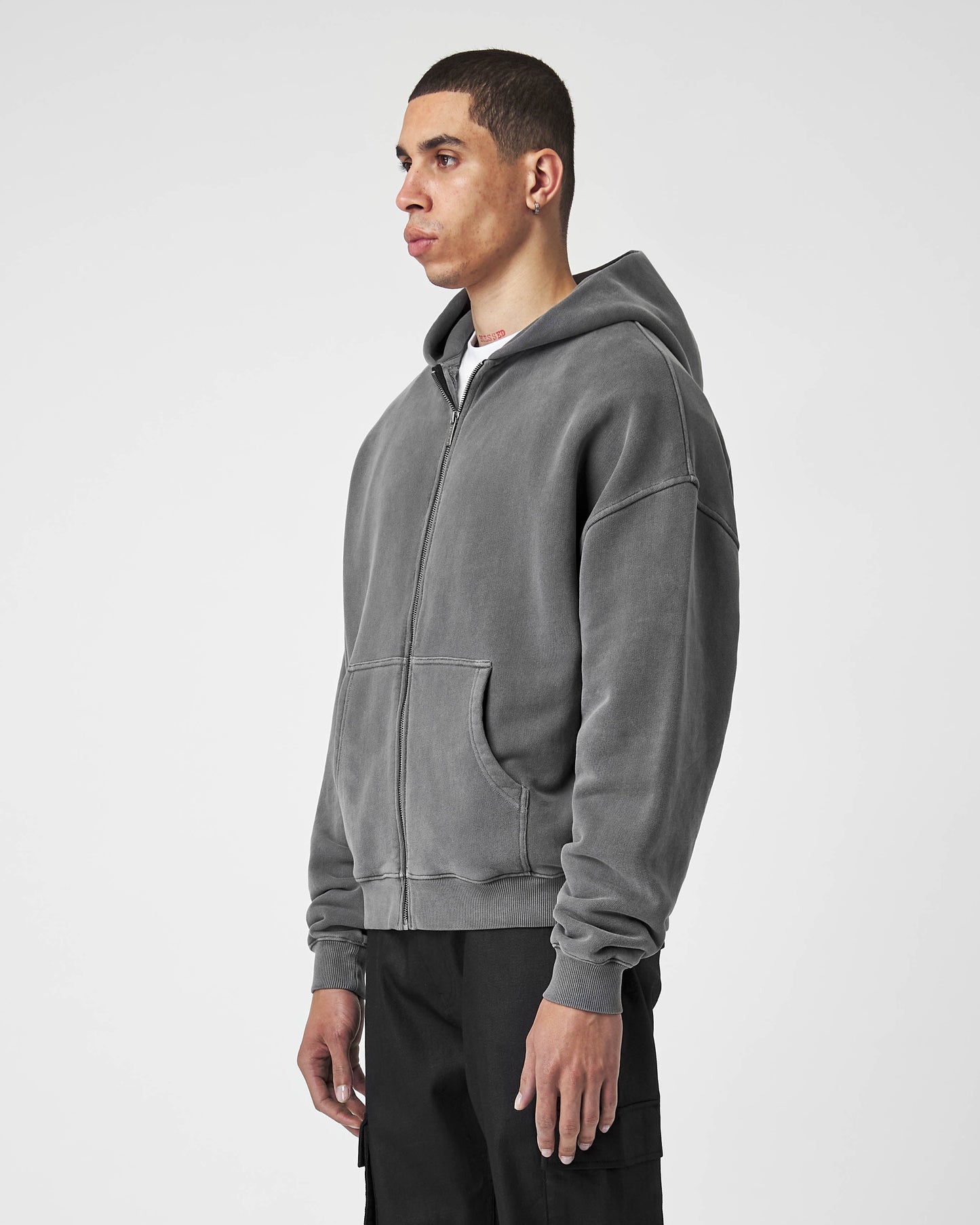 Stone Grey Basic Zip Hoodie