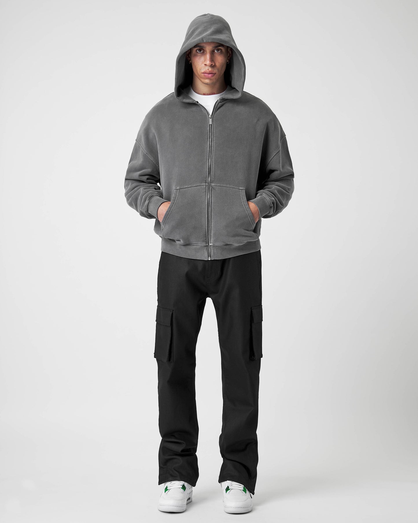 Stone Grey Basic Zip Hoodie