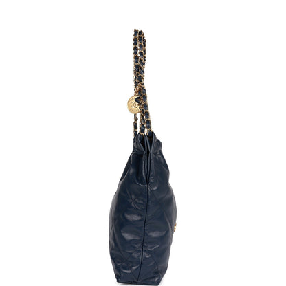 CC Large 22 Bag Navy Lambskin Antique Gold Hardware（35x37x7cm）