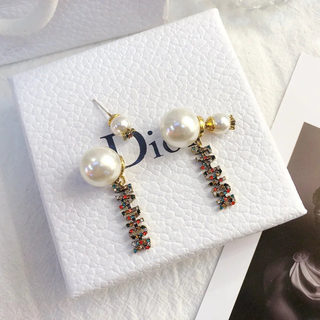 Ladies New Rhinestone Pearl Earrings