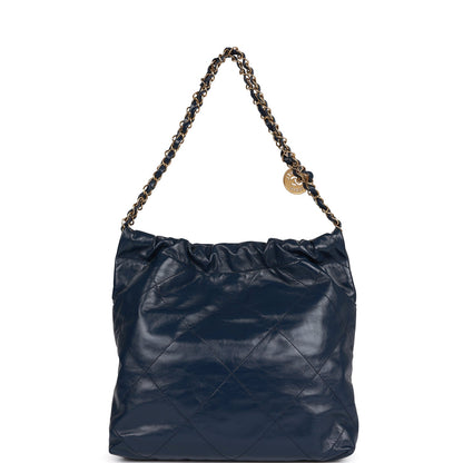 CC Large 22 Bag Navy Lambskin Antique Gold Hardware（35x37x7cm）