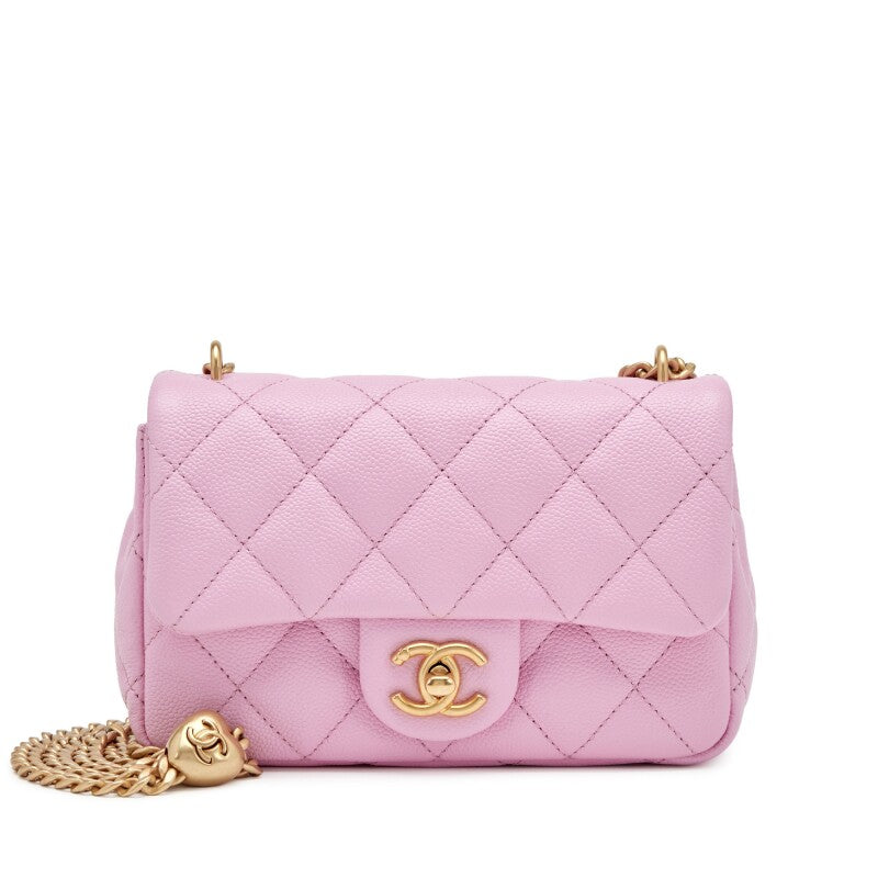 CC Pink Quilted Caviar Heart Crush Brushed Gold Hardware（12×19×8cm）