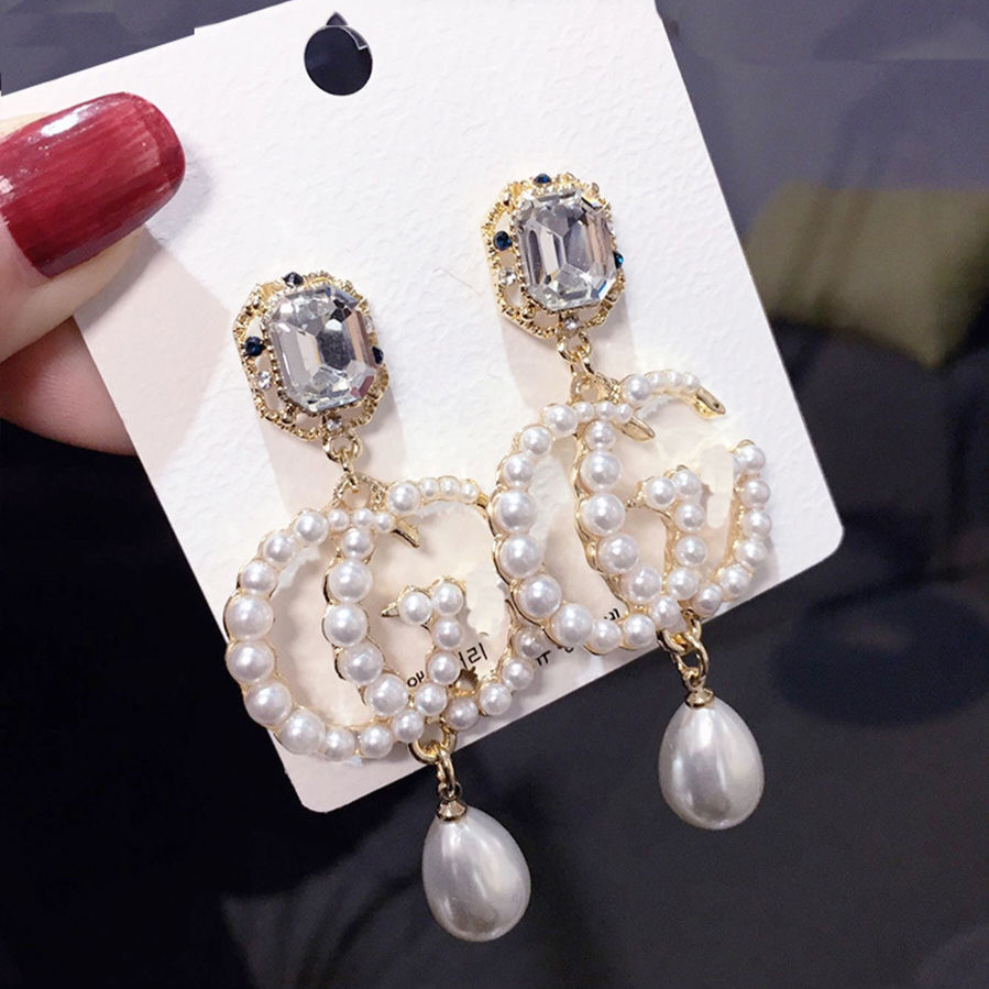 Ladies New Rhinestone Pearl Earrings