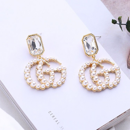 Ladies New Rhinestone Pearl Earrings