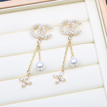 Ladies New Rhinestone Pearl Earrings