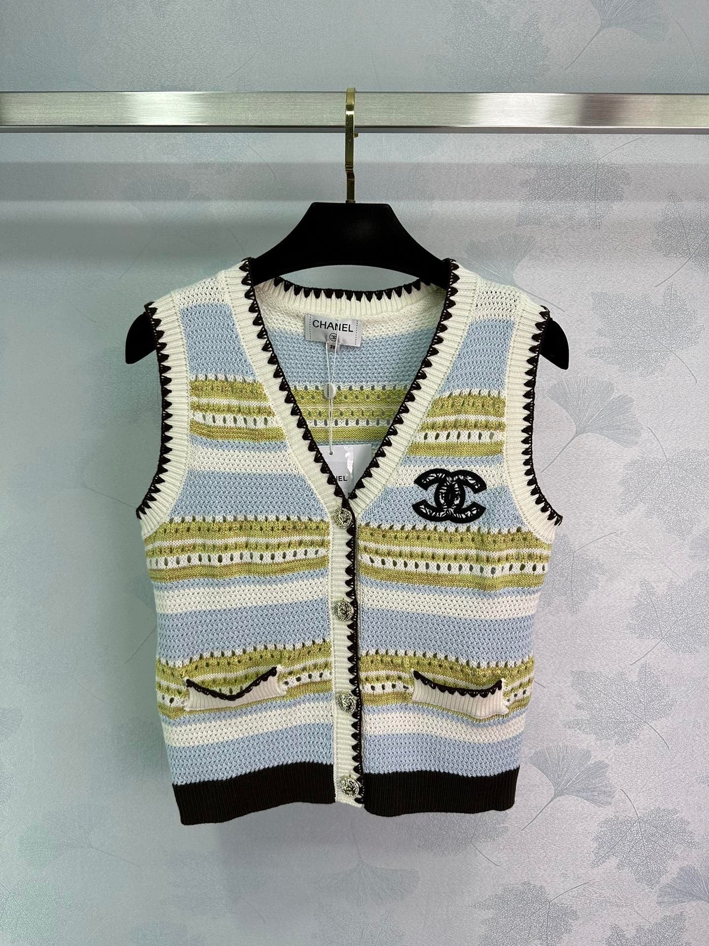 24FW NEW CC striped openwork knitted vest