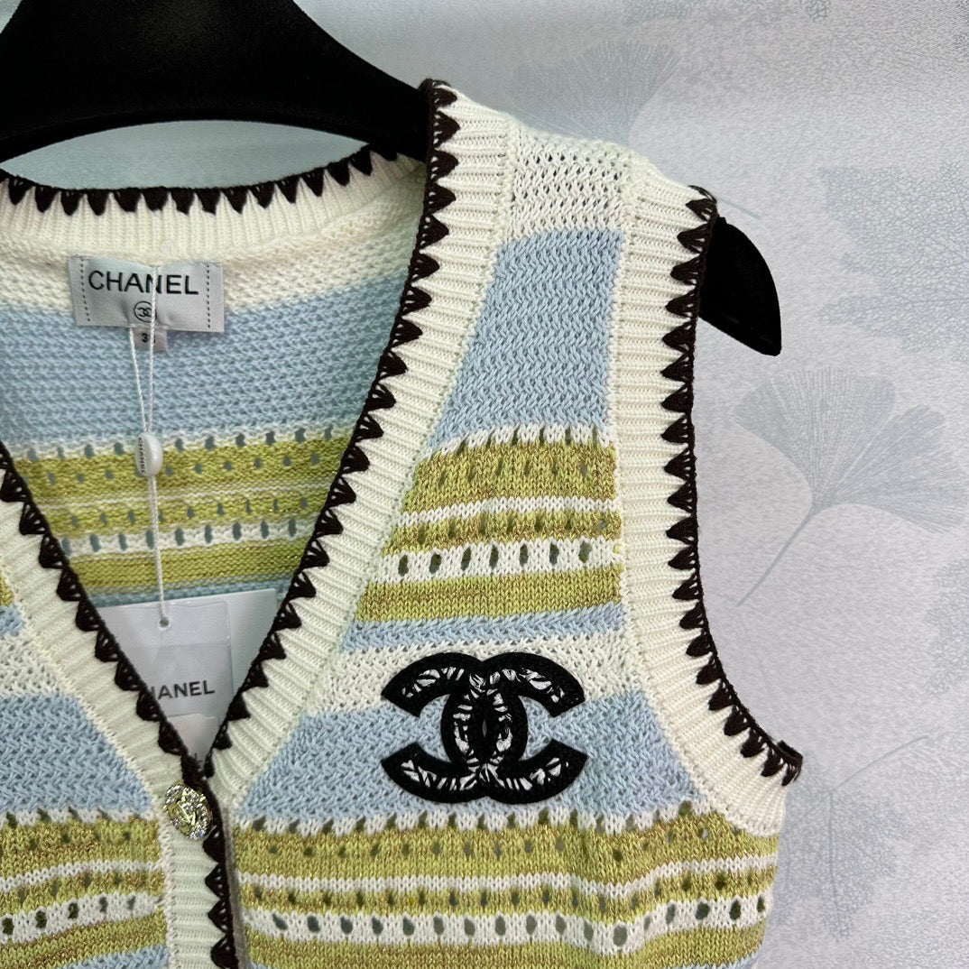 24FW NEW CC striped openwork knitted vest