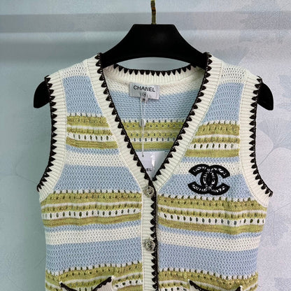 24FW NEW CC striped openwork knitted vest