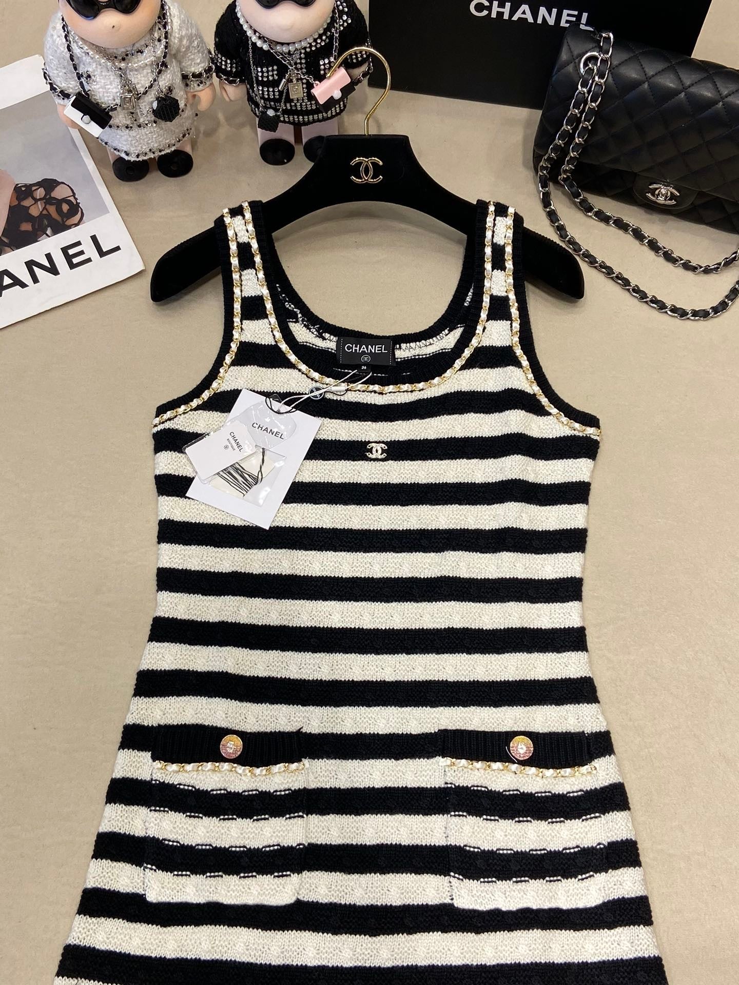 24FW NEW CC contrast striped vest dress