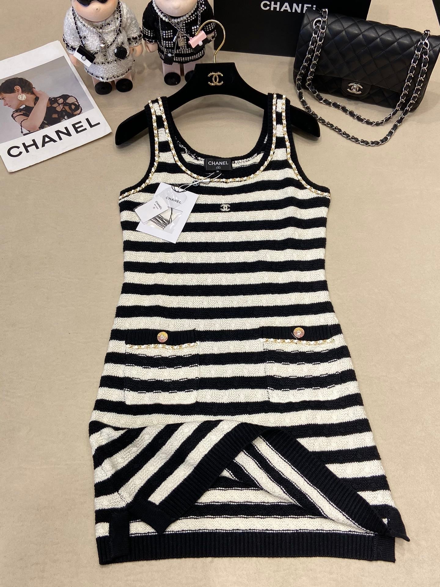 24FW NEW CC contrast striped vest dress