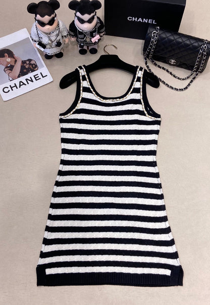 24FW NEW CC contrast striped vest dress