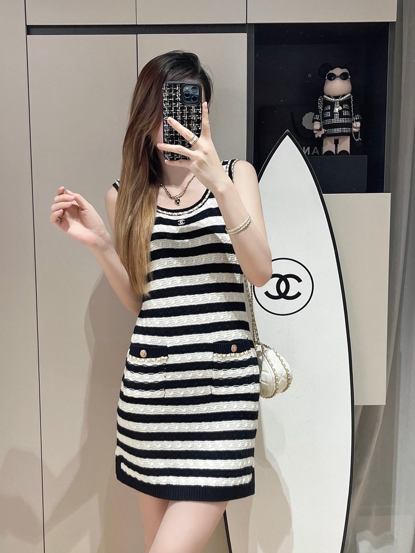 24FW NEW CC contrast striped vest dress