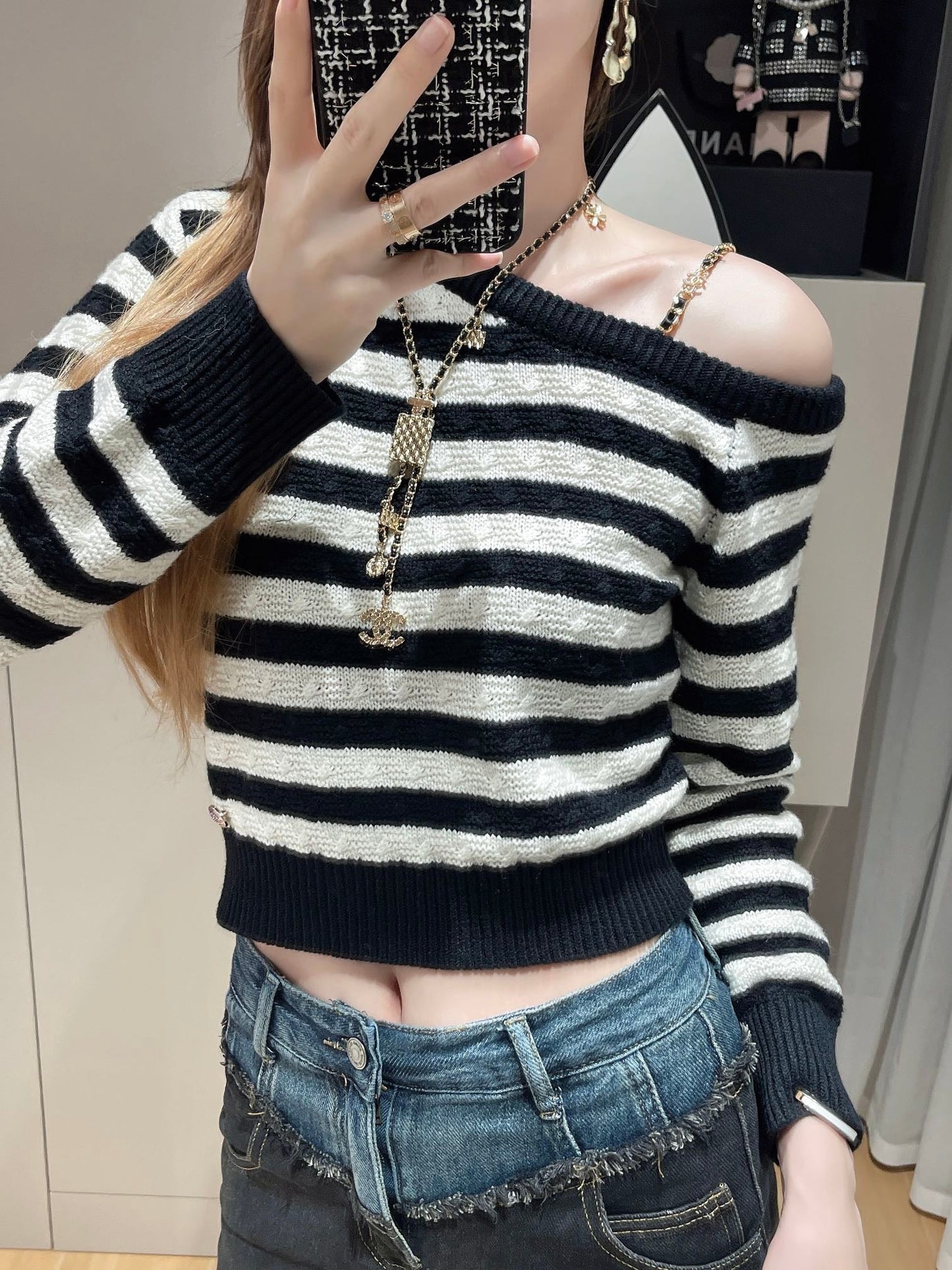 24FW NEW CC Contrast striped knitted long sleeves