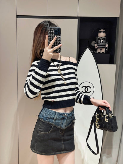 24FW NEW CC Contrast striped knitted long sleeves