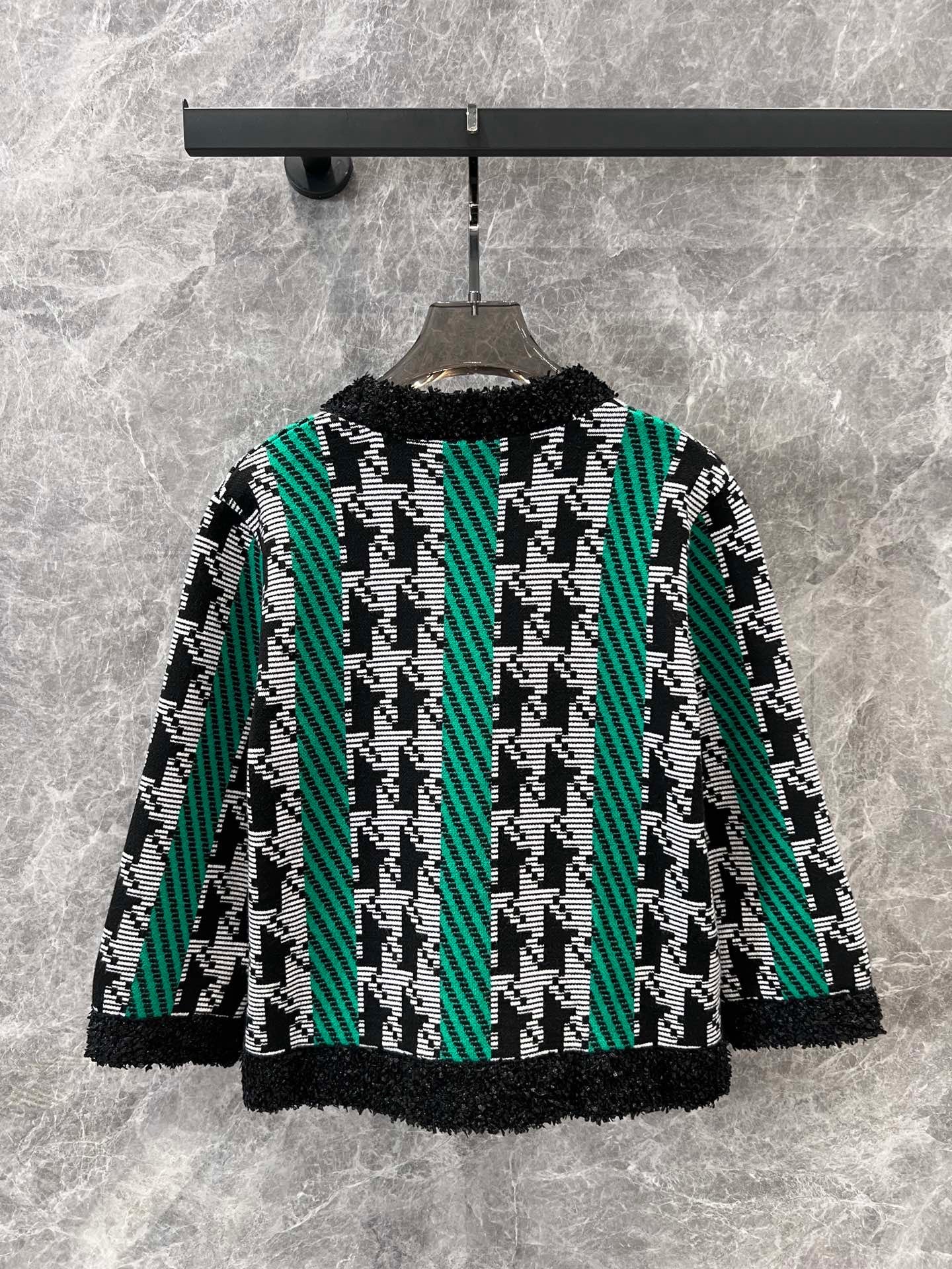 24FW NEW CC Houndstooth color-blocked knitted cardigan jacket