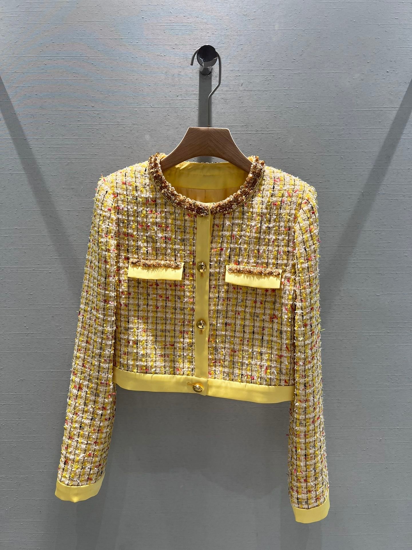 24FW NEW MM beaded yellow woven denim jacket