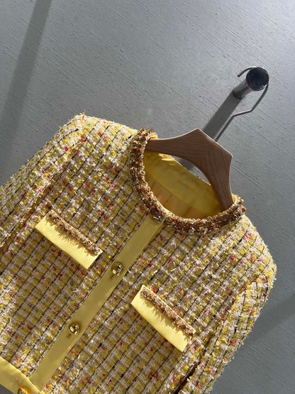 24FW NEW MM beaded yellow woven denim jacket