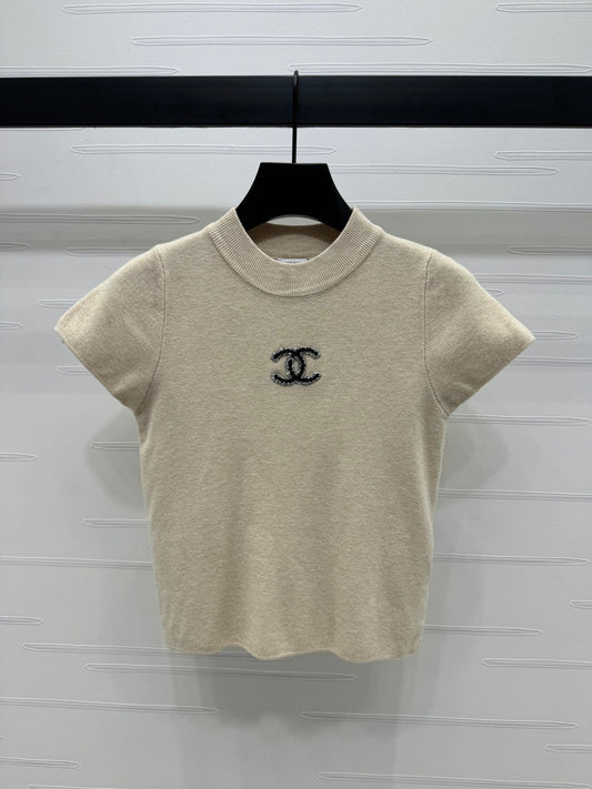 24FW NEW CC rhinestone letter knitted short sleeves