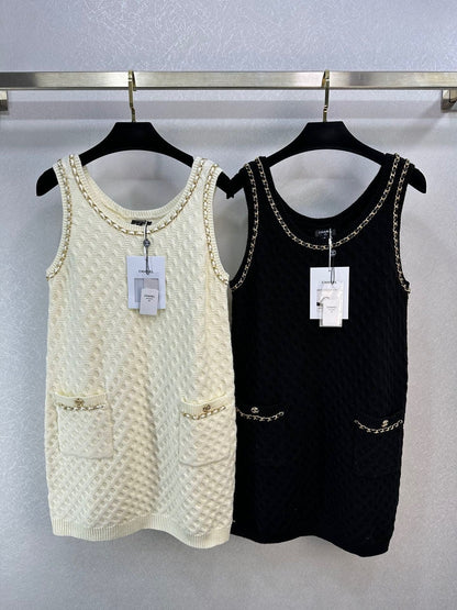 24FW NEW CC double shoulder chain knitted dress