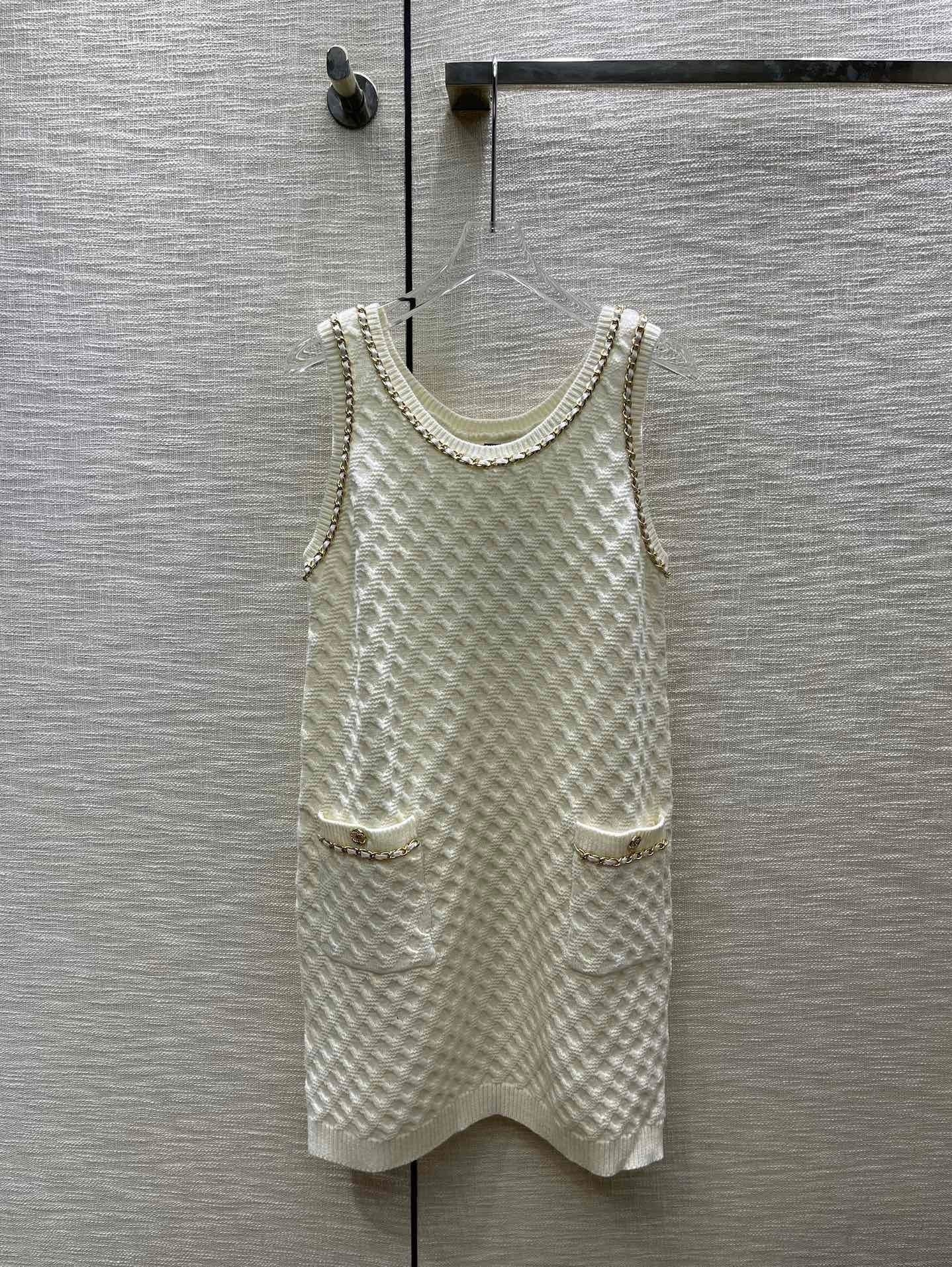 24FW NEW CC double shoulder chain knitted dress