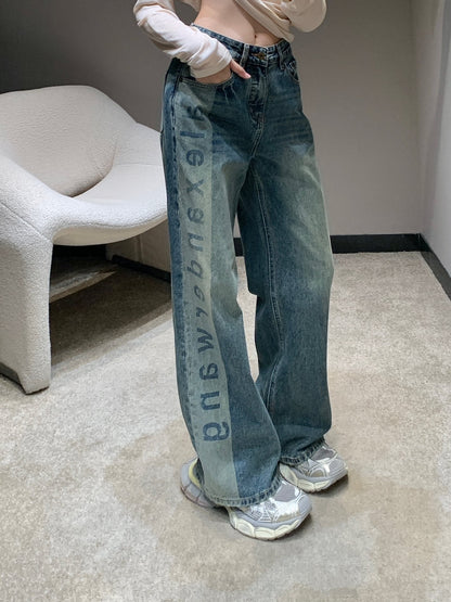 24FW NEW AW laser letter print denim trousers