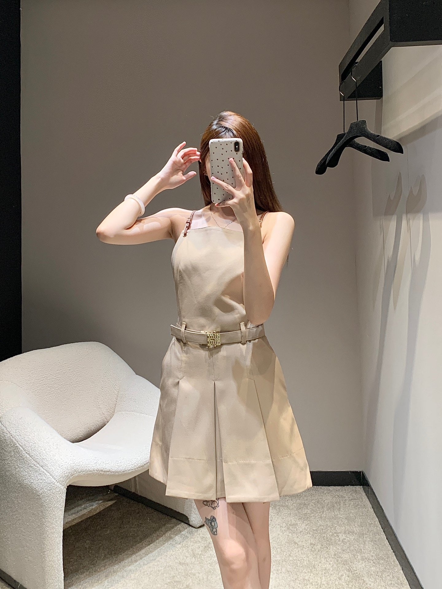 24FW NEW MM metal letter belt leather suspender dress