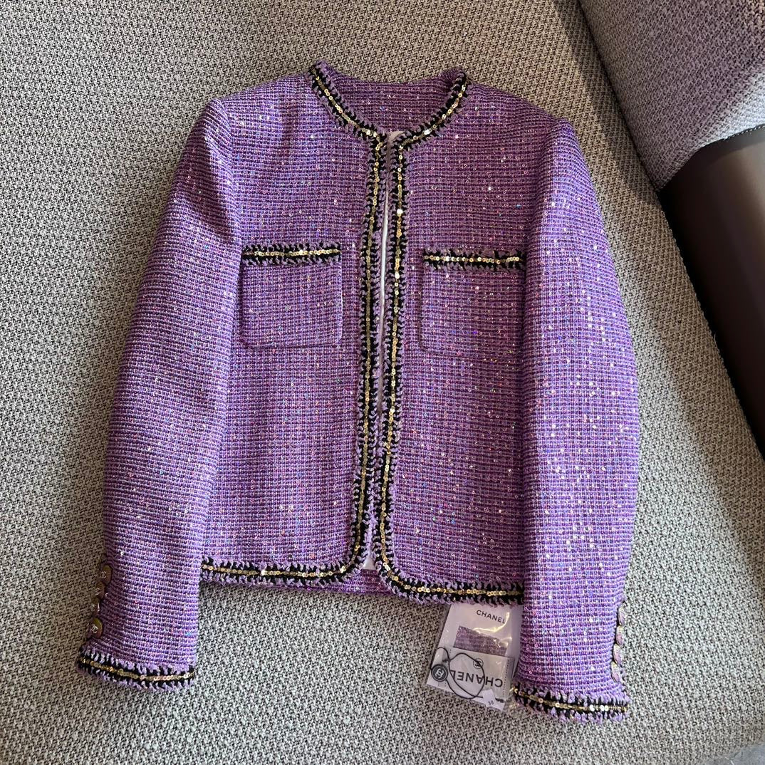 24FW NEW CC purple sequined floral nylon jacket