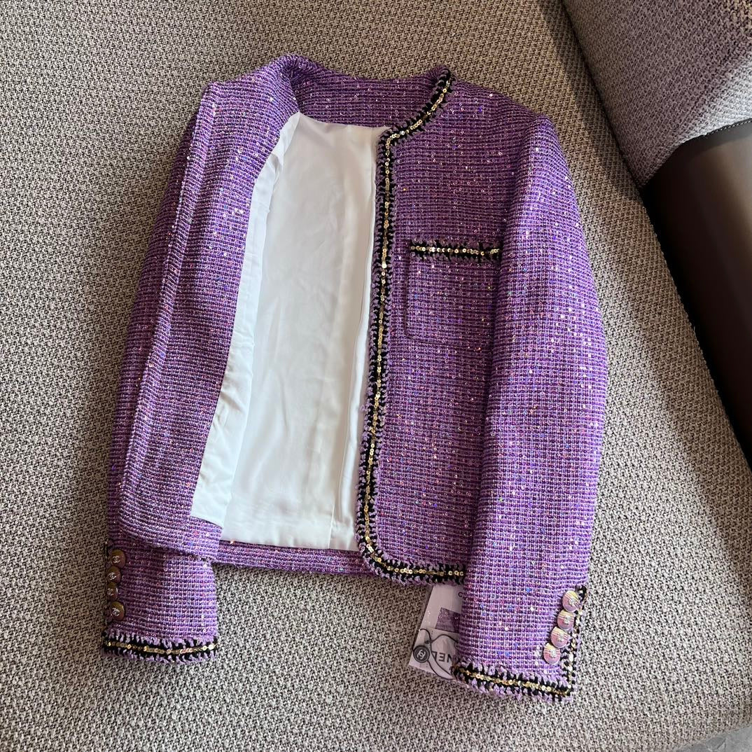 24FW NEW CC purple sequined floral nylon jacket