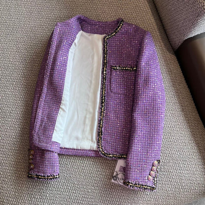 24FW NEW CC purple sequined floral nylon jacket