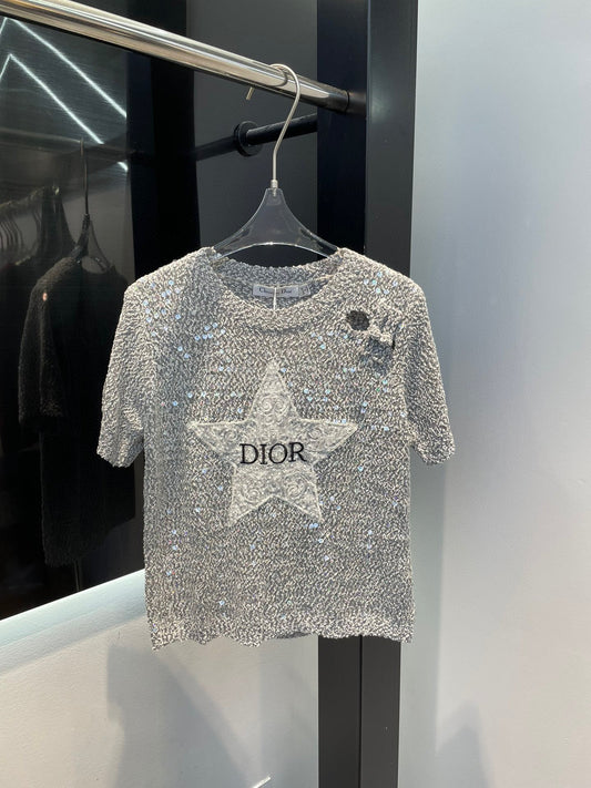 24FW NEW CD Five-pointed star sequined knitted short sleeves