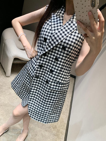 24FW NEW MSC lapel houndstooth dress