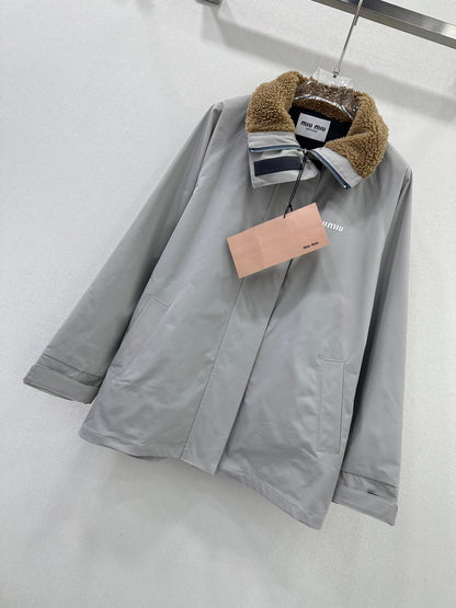 24FW NEW MM contrast color fur collar jacket