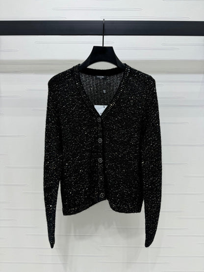 24FW NEW CC black and silver sequined knitted cardigan